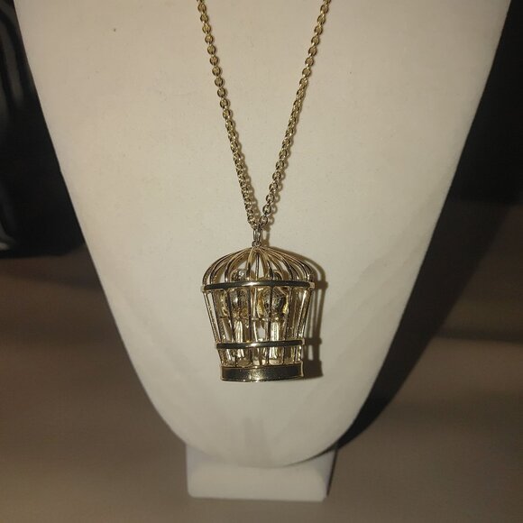 Kate Spade Gold Tone Birdcage Pendant Necklace Chain 32 Inch Drop Length - Picture 9 of 10